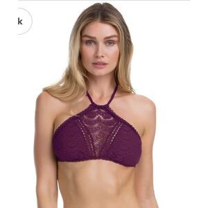 Becca NWT size D purple crochet halter bikini top